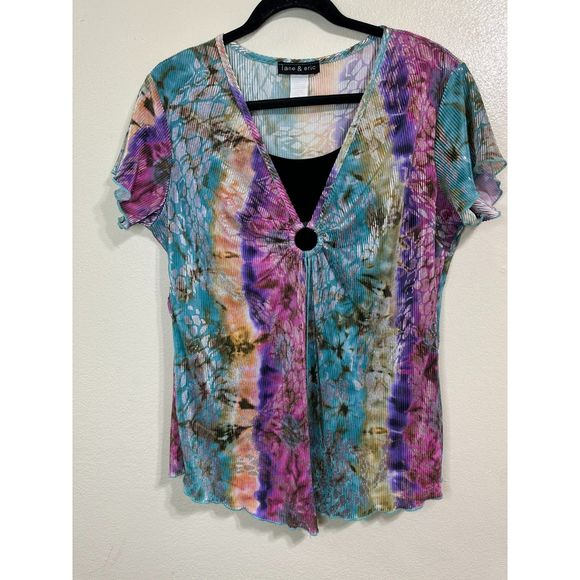 Jane & Eric Women's Pleated Metallic 70's Inspired Top With Black Lining Size L - Picture 2 of 4